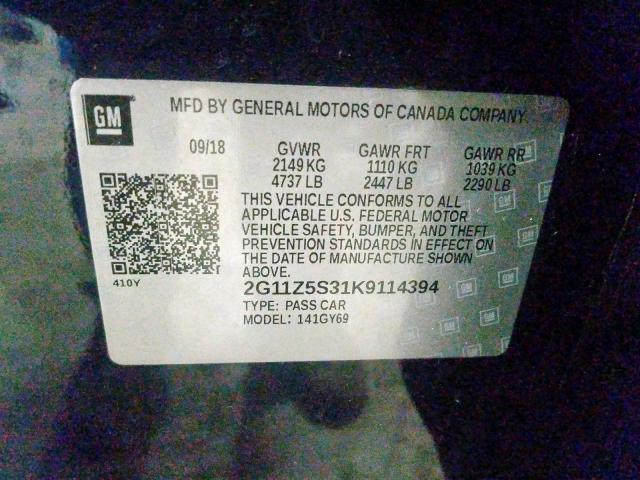 Photo 10 from auction – 2019 CHEVROLET IMPALA LT with VIN 2G11Z5S31K9114394