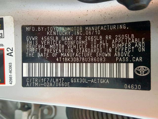 Photo 10 from auction – 2011 TOYOTA AVALON BAS with VIN 4T1BK3DB7BU386083