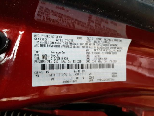 Photo 10 from auction – 2016 FORD FOCUS SE with VIN 1FADP3F27GL377446