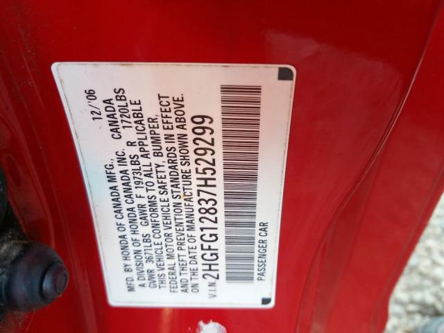 Photo 10 from auction – 2007 HONDA CIVIC EX with VIN 2HGFG12837H529299