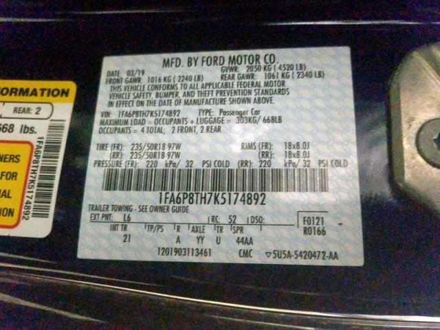 Photo 10 from auction – 2019 FORD MUSTANG with VIN 1FA6P8TH7K5174892