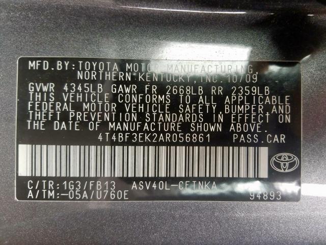 Photo 10 from auction – 2010 TOYOTA CAMRY BASE with VIN 4T4BF3EK2AR056861