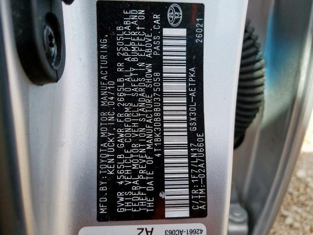 Photo 10 from auction – 2011 TOYOTA AVALON BAS with VIN 4T1BK3DB8BU375058