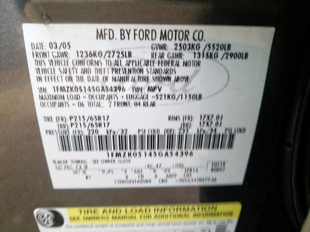 Photo 10 from auction – 2005 FORD FREESTYLE with VIN 1FMZK05145GA54396