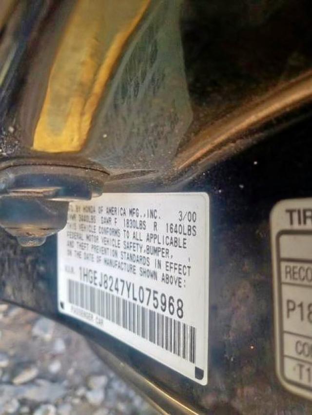 Photo 10 from auction – 2000 HONDA CIVIC EX with VIN 1HGEJ8247YL075968