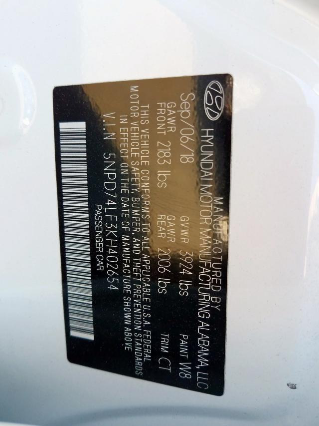 Photo 10 from auction – 2019 HYUNDAI ELANTRA SE with VIN 5NPD74LF3KH402654