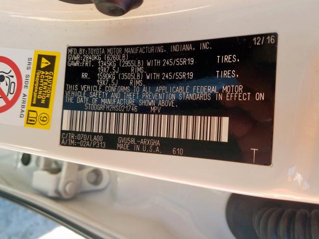 Photo 10 from auction – 2017 TOYOTA HIGHLANDER with VIN 5TDDGRFH2HS021746