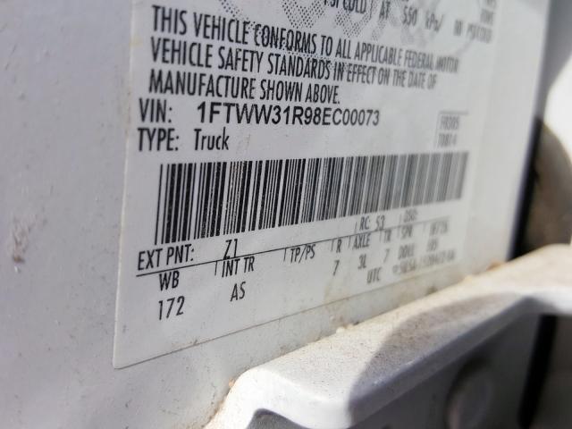 Photo 10 from auction – 2008 FORD F350 with VIN 1FTWW31R98EC00073
