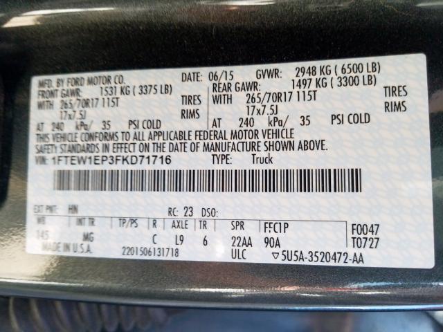 Photo 10 from auction – 2015 FORD F150 SUPER with VIN 1FTEW1EP3FKD71716