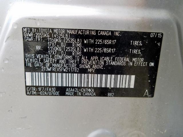 Photo 10 from auction – 2015 TOYOTA RAV4 XLE with VIN 2T3WFREV5FW211782