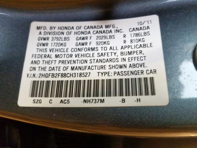 Photo 10 from auction – 2012 HONDA CIVIC EX with VIN 2HGFB2F88CH318527