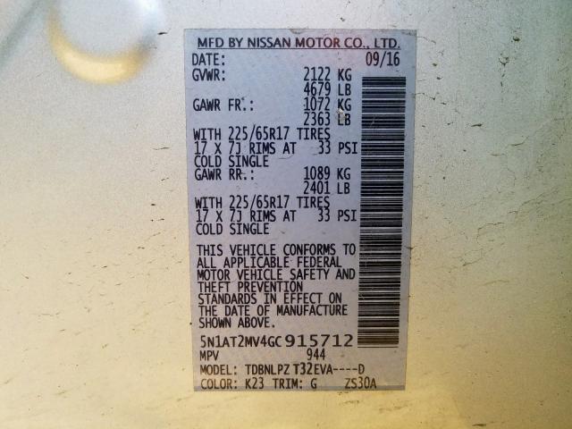 Photo 10 from auction – 2016 NISSAN ROGUE S with VIN 5N1AT2MV4GC915712