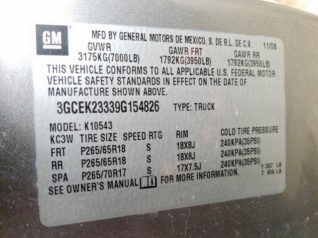 Photo 10 from auction – 2009 CHEVROLET SILVERADO with VIN 3GCEK23339G154826