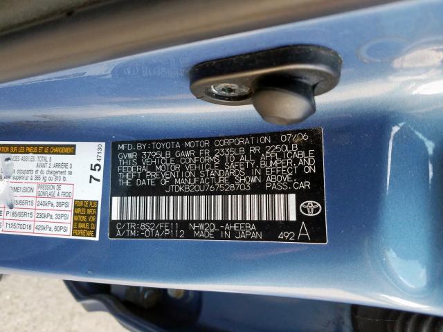 Photo 10 from auction – 2006 TOYOTA PRIUS with VIN JTDKB20U767528703