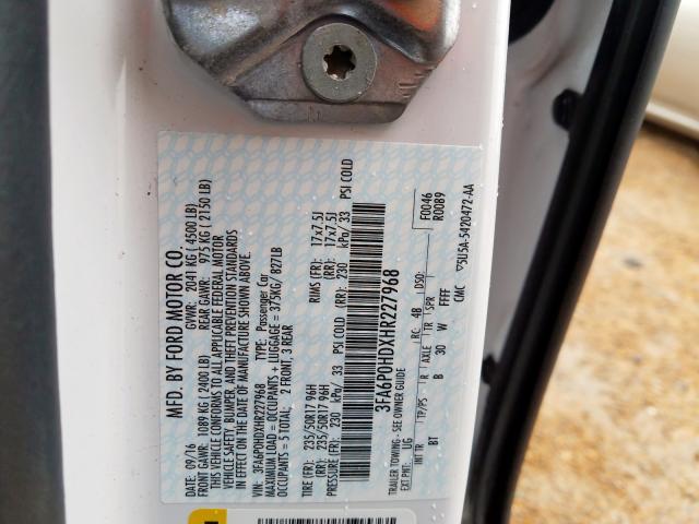 Photo 10 from auction – 2017 FORD FUSION SE with VIN 3FA6P0HDXHR227968