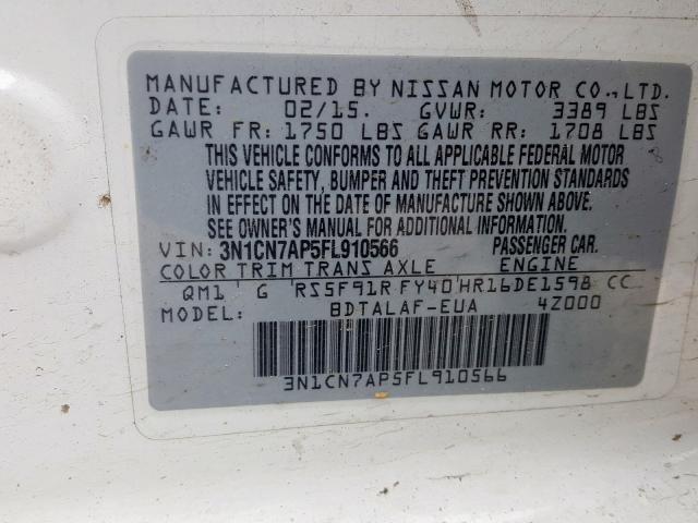 Photo 10 from auction – 2015 NISSAN VERSA S with VIN 3N1CN7AP5FL910566