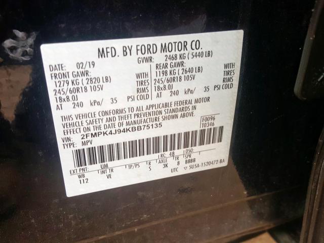 Photo 10 from auction – 2019 FORD EDGE SEL with VIN 2FMPK4J94KBB75135