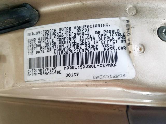 Photo 10 from auction – 2001 TOYOTA CAMRY CE with VIN 4T1BG22K11U079392
