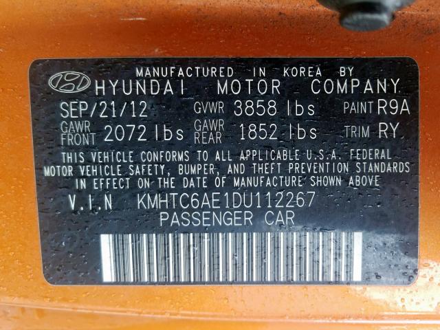 Photo 10 from auction – 2013 HYUNDAI VELOSTER T with VIN KMHTC6AE1DU112267