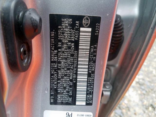 Photo 10 from auction – 2017 TOYOTA CAMRY LE with VIN 4T1BF1FK1HU653569