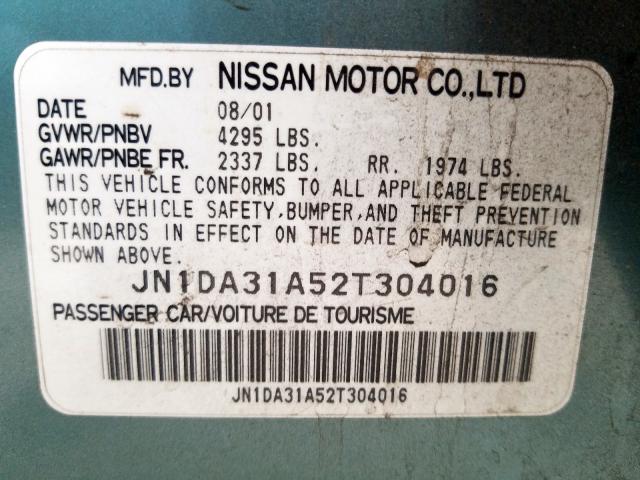 Photo 10 from auction – 2002 NISSAN MAXIMA GLE with VIN JN1DA31A52T304016
