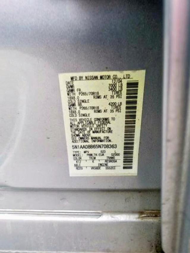 Photo 10 from auction – 2005 NISSAN ARMADA SE with VIN 5N1AA08B65N708363