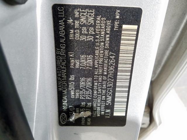 Photo 10 from auction – 2007 HYUNDAI SANTA FE G with VIN 5NMSG13D27H062647