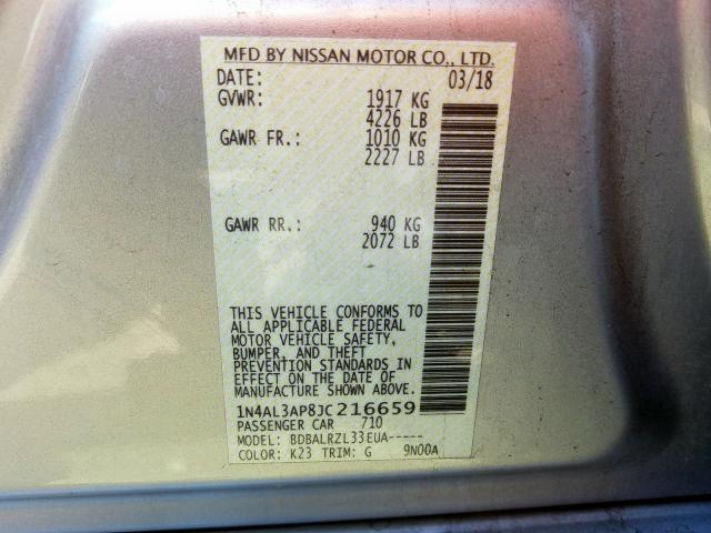 Photo 10 from auction – 2018 NISSAN ALTIMA 2.5 with VIN 1N4AL3AP8JC216659