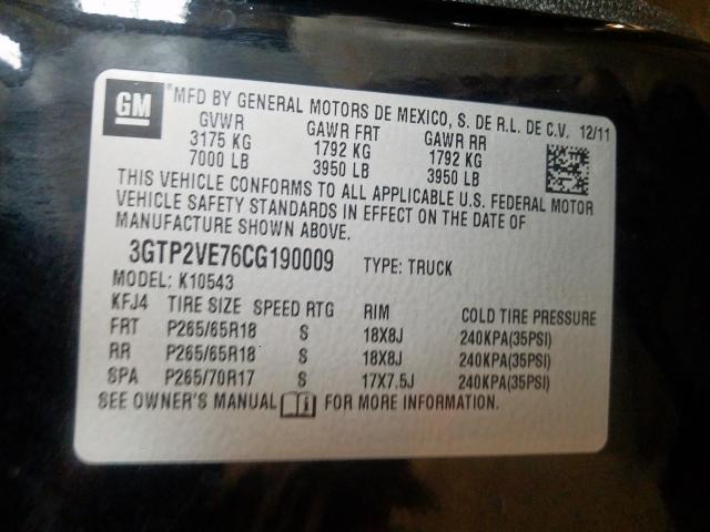 Photo 10 from auction – 2012 GMC SIERRA K15 with VIN 3GTP2VE76CG190009