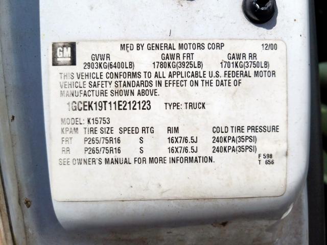 Photo 10 from auction – 2001 CHEVROLET SILVERADO with VIN 1GCEK19T11E212123