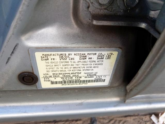Photo 10 from auction – 2004 NISSAN SENTRA 1.8 with VIN 3N1CB51D44L852952