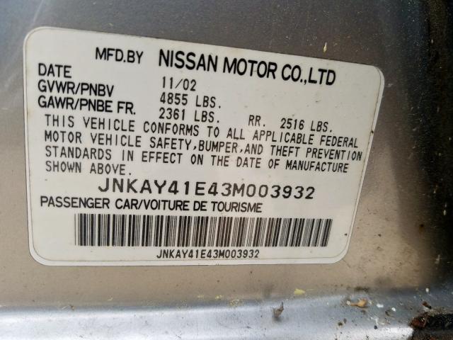 Photo 10 from auction – 2003 INFINITI M45 with VIN JNKAY41E43M003932