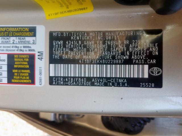 Photo 10 from auction – 2011 TOYOTA CAMRY BASE with VIN 4T1BF3EK4BU229887