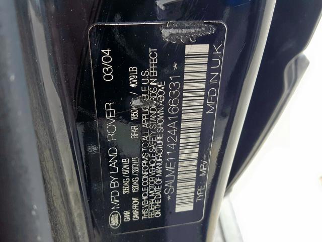 Photo 10 from auction – 2004 LAND ROVER RANGE ROVE with VIN SALME11424A166331