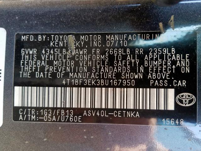 Photo 10 from auction – 2011 TOYOTA CAMRY BASE with VIN 4T1BF3EK3BU167950