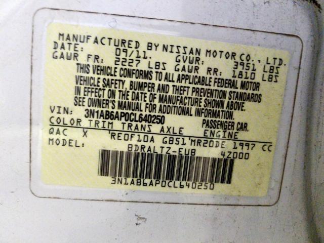 Photo 10 from auction – 2012 NISSAN SENTRA 2.0 with VIN 3N1AB6AP0CL640250