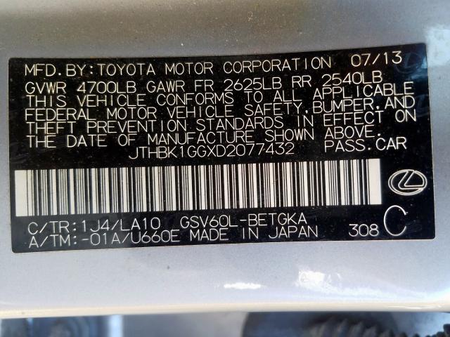 Photo 10 from auction – 2013 LEXUS ES 350 with VIN JTHBK1GGXD2077432
