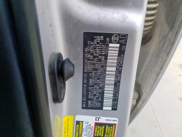 Photo 10 from auction – 2012 TOYOTA COROLLA BA with VIN 2T1BU4EE9CC791227