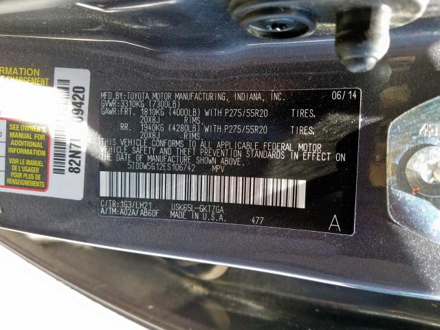 Photo 10 from auction – 2014 TOYOTA SEQUOIA PL with VIN 5TDDW5G12ES106742