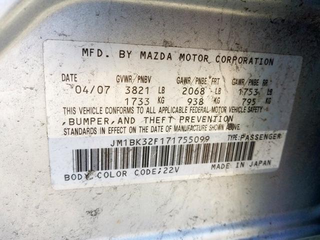 Photo 10 from auction – 2007 MAZDA 3 I with VIN JM1BK32F171755099