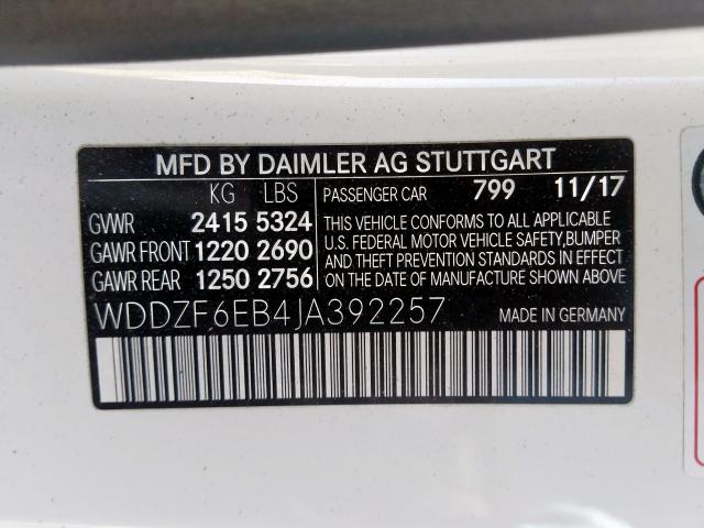 Photo 10 from auction – 2018 MERCEDES-BENZ E 43 4MATI with VIN WDDZF6EB4JA392257