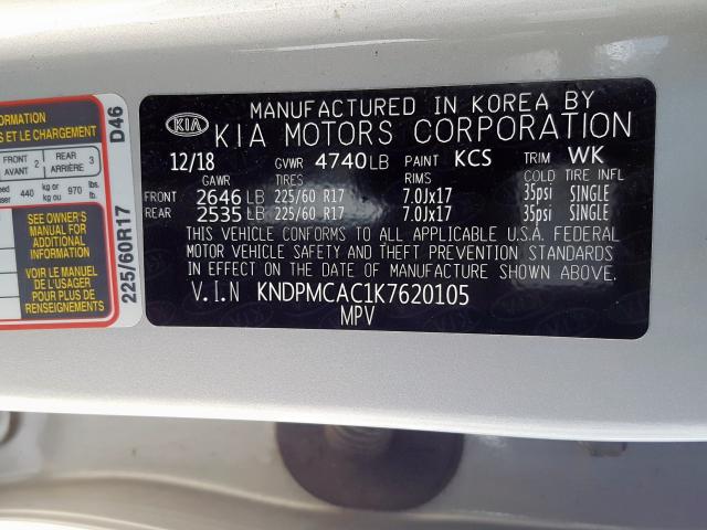 Photo 10 from auction – 2019 KIA SPORTAGE L with VIN KNDPMCAC1K7620105