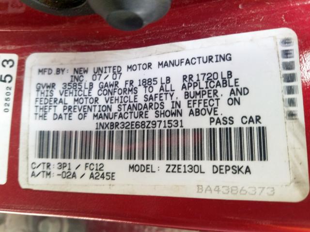 Photo 10 from auction – 2008 TOYOTA COROLLA CE with VIN 1NXBR32E68Z971531