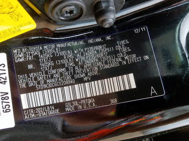 Photo 10 from auction – 2012 TOYOTA SIENNA XLE with VIN 5TDYK3DC6CS208940