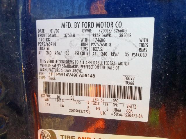Photo 10 from auction – 2009 FORD F150 SUPER with VIN 1FTPW14V49FA55148