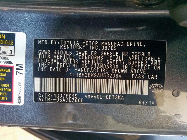 Photo 10 from auction – 2010 TOYOTA CAMRY BASE with VIN 4T1BF3EK9AU532064