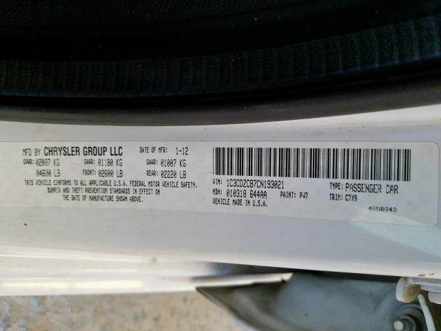Photo 10 from auction – 2012 DODGE AVENGER SX with VIN 1C3CDZCB7CN193021