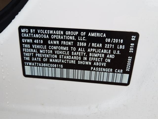 Photo 10 from auction – 2017 VOLKSWAGEN PASSAT S with VIN 1VWAT7A36HC006115
