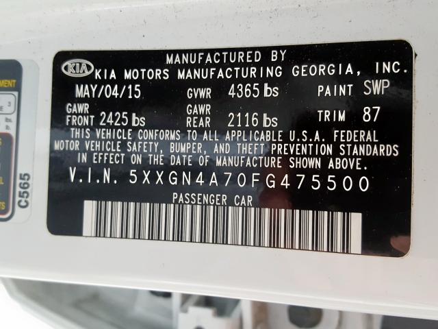 Photo 10 from auction – 2015 KIA OPTIMA EX with VIN 5XXGN4A70FG475500