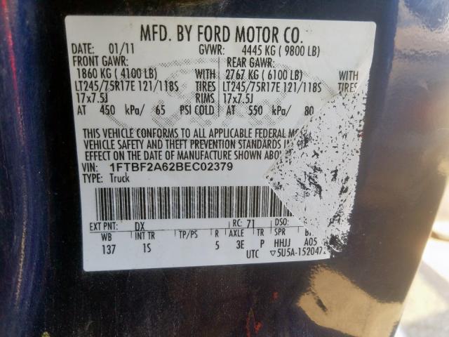 Photo 10 from auction – 2011 FORD F250 SUPER with VIN 1FTBF2A62BEC02379